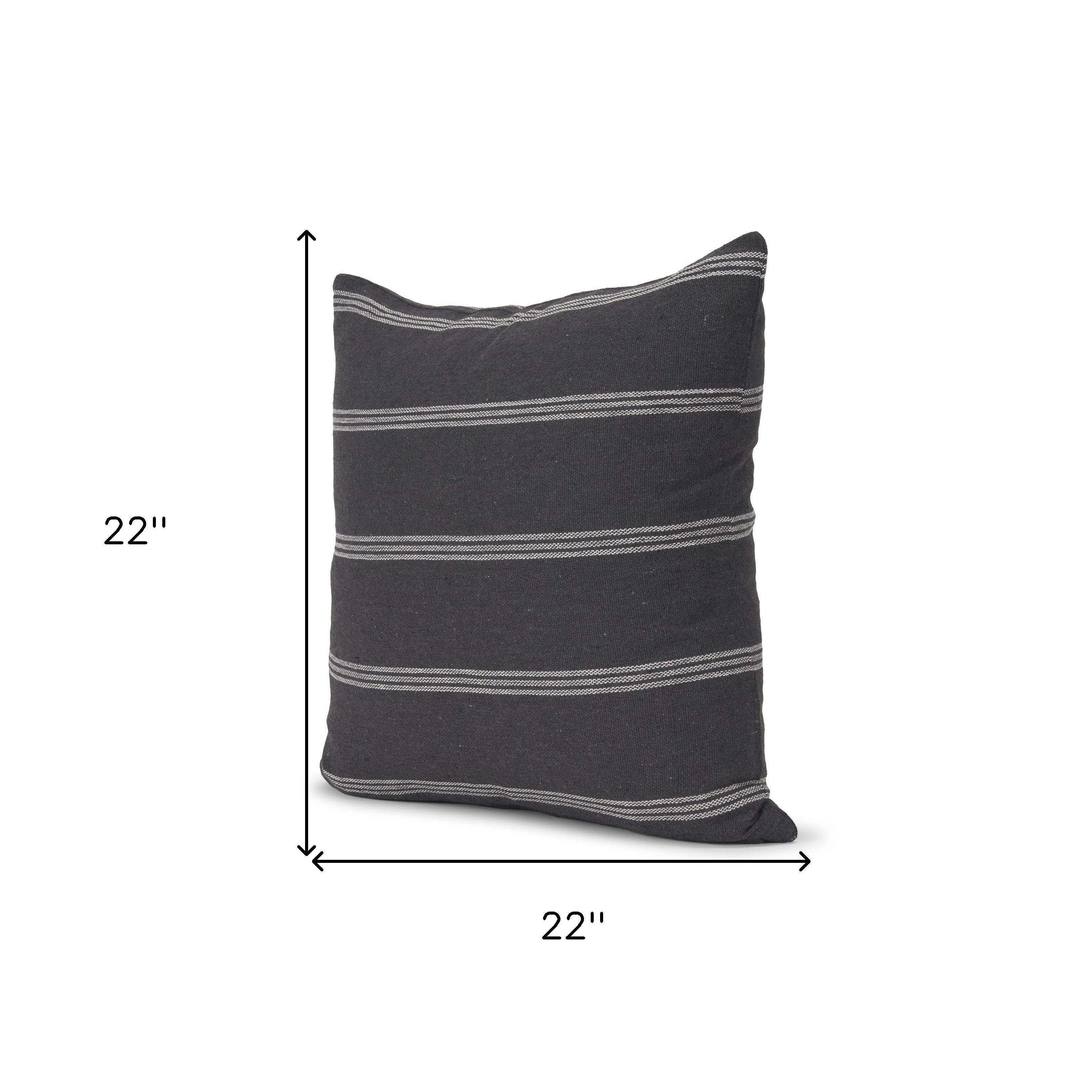 22" Gray Striped Linen Throw Pillow Cover - Home & Garden