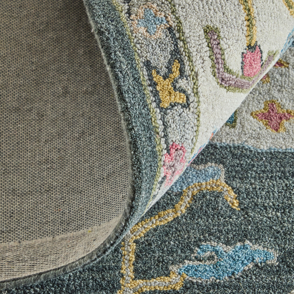 5' X 8' Blue And Ivory Wool Floral Hand Tufted Area Rug - Home & Garden
