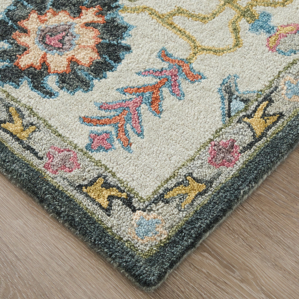 5' X 8' Blue And Ivory Wool Floral Hand Tufted Area Rug - Home & Garden