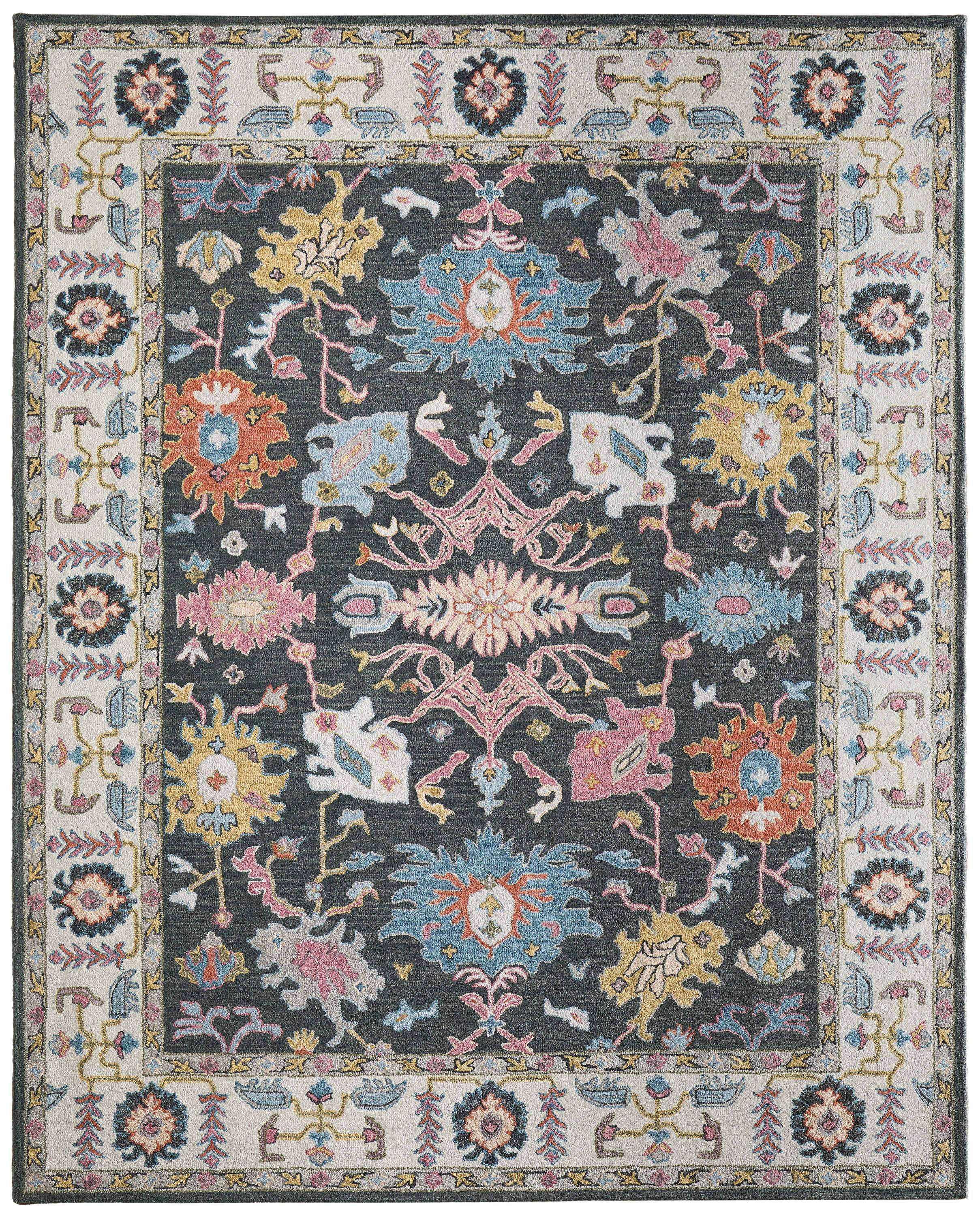 5' X 8' Blue And Ivory Wool Floral Hand Tufted Area Rug - Home & Garden
