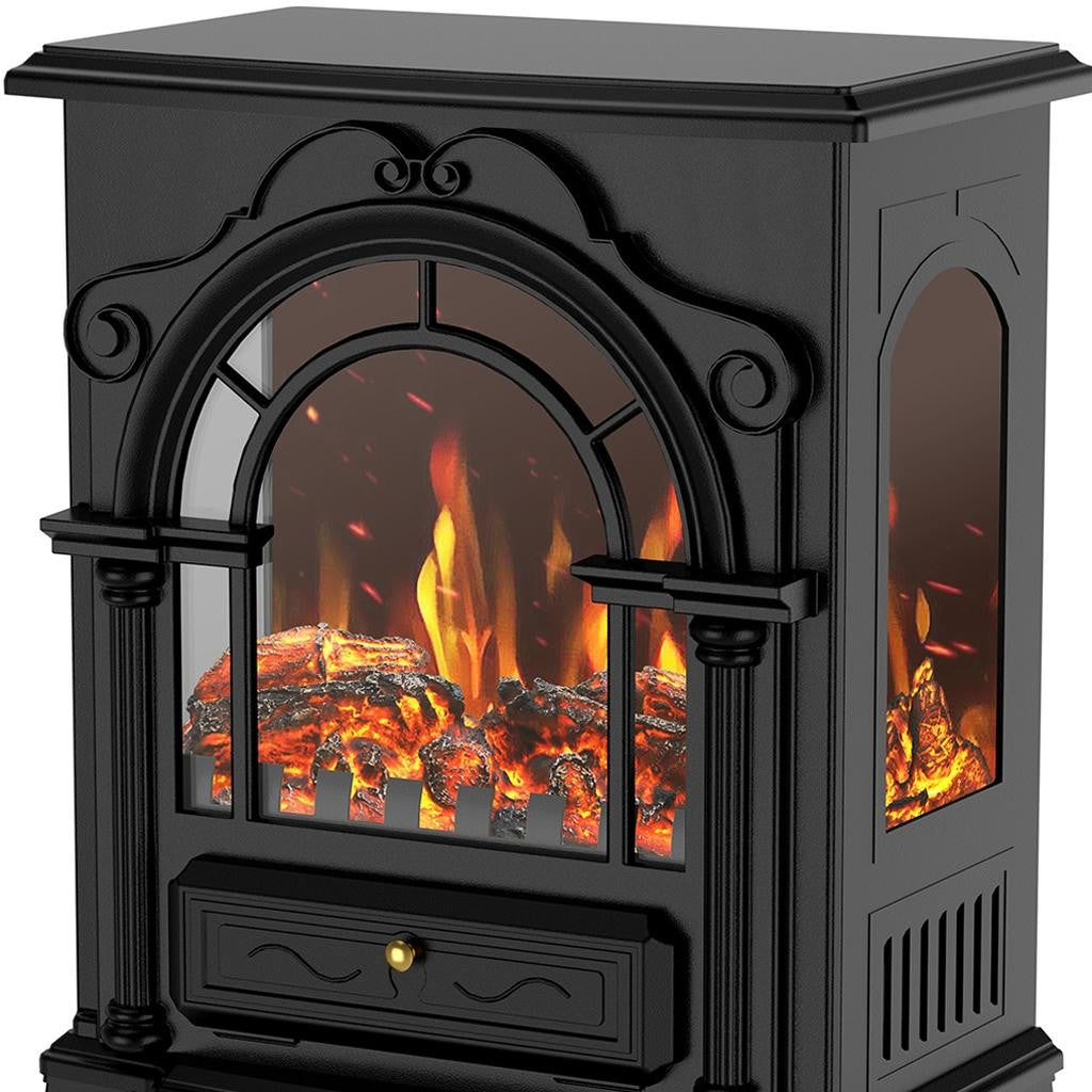 15" Black Ornate Carved Scrollwork Glass And Metal With Storage Electric Fireplace With Mantle - Home & Garden