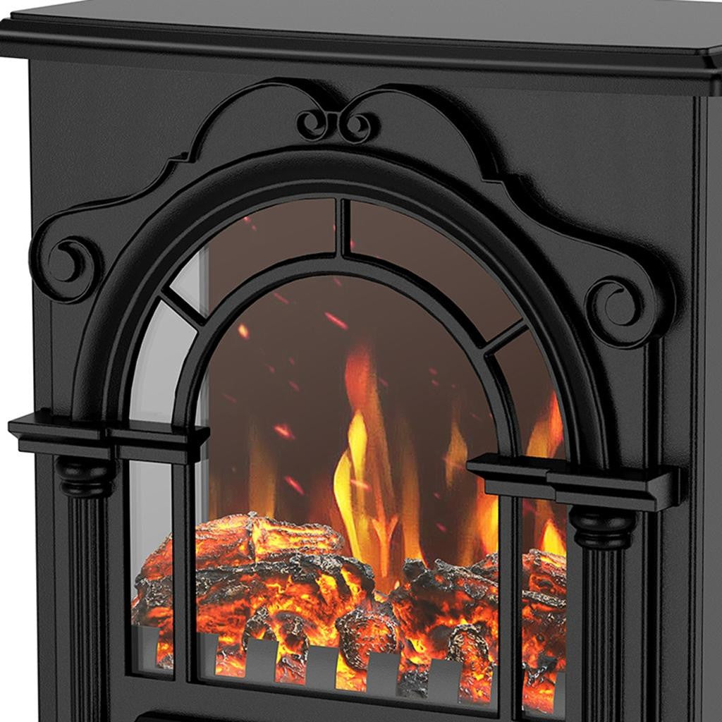 15" Black Ornate Carved Scrollwork Glass And Metal With Storage Electric Fireplace With Mantle - Home & Garden