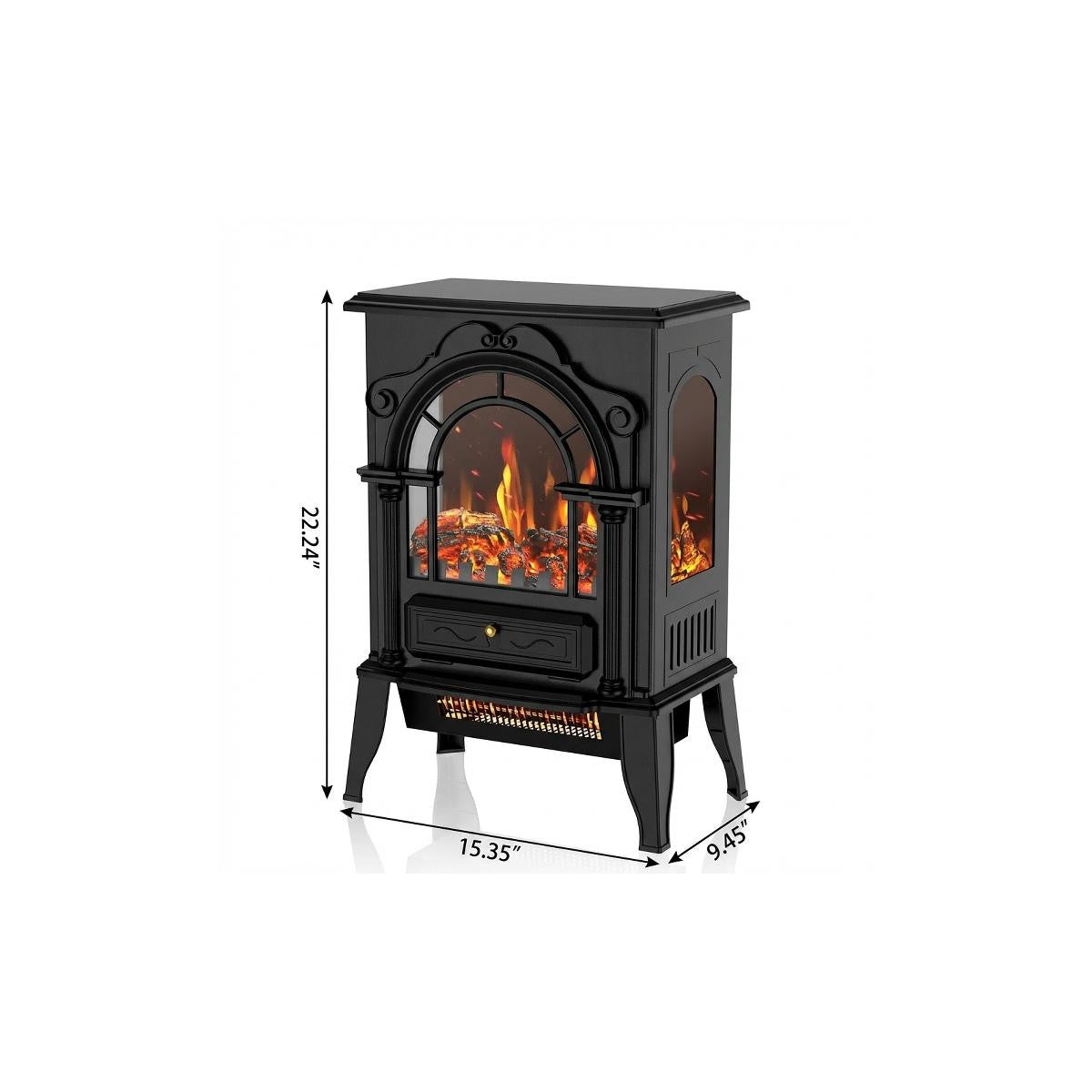 15" Black Ornate Carved Scrollwork Glass And Metal With Storage Electric Fireplace With Mantle - Home & Garden