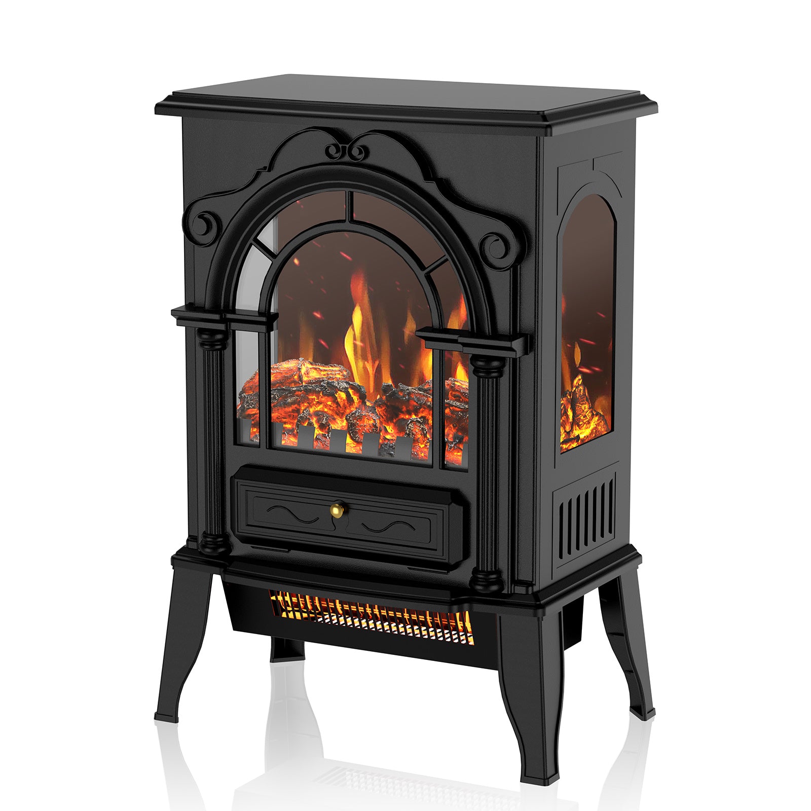 15" Black Ornate Carved Scrollwork Glass And Metal With Storage Electric Fireplace With Mantle - Home & Garden