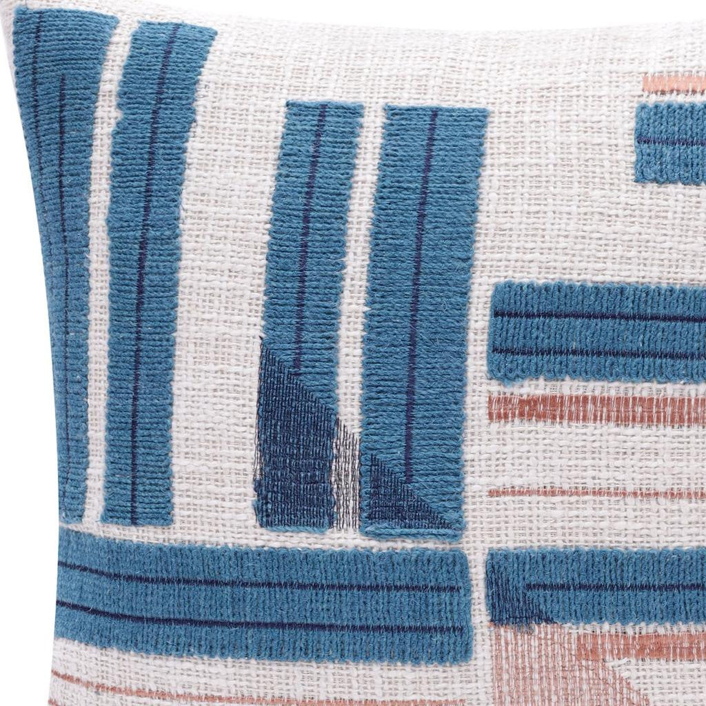 20" X 20" Teal And Ivory 100% Cotton Striped Zippered Pillow - Home & Garden