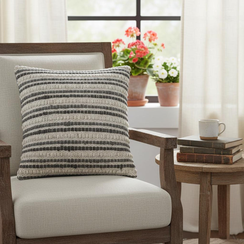 20" Gray Beige Nubby Texture Bands Throw Pillow - Home Decor