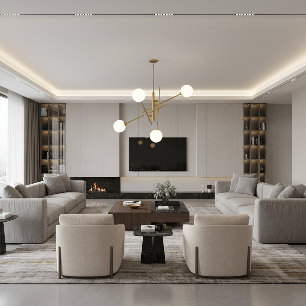 Brass Candle Style Four Light Metal Dimmable Chandelier With White Shades - Lighting