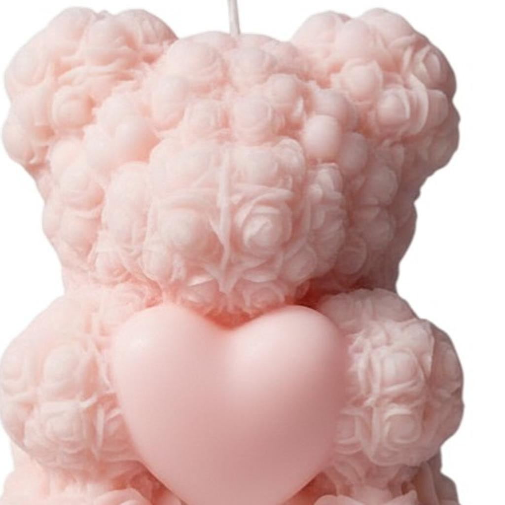 4" Pink Rose Petals Scented Dimensional Teddy Bear Candle - Home & Garden