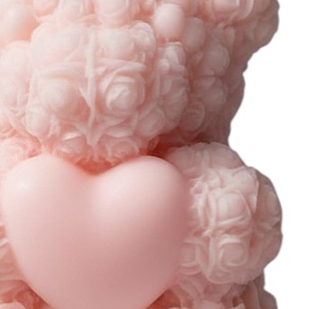 4" Pink Rose Petals Scented Dimensional Teddy Bear Candle - Home & Garden