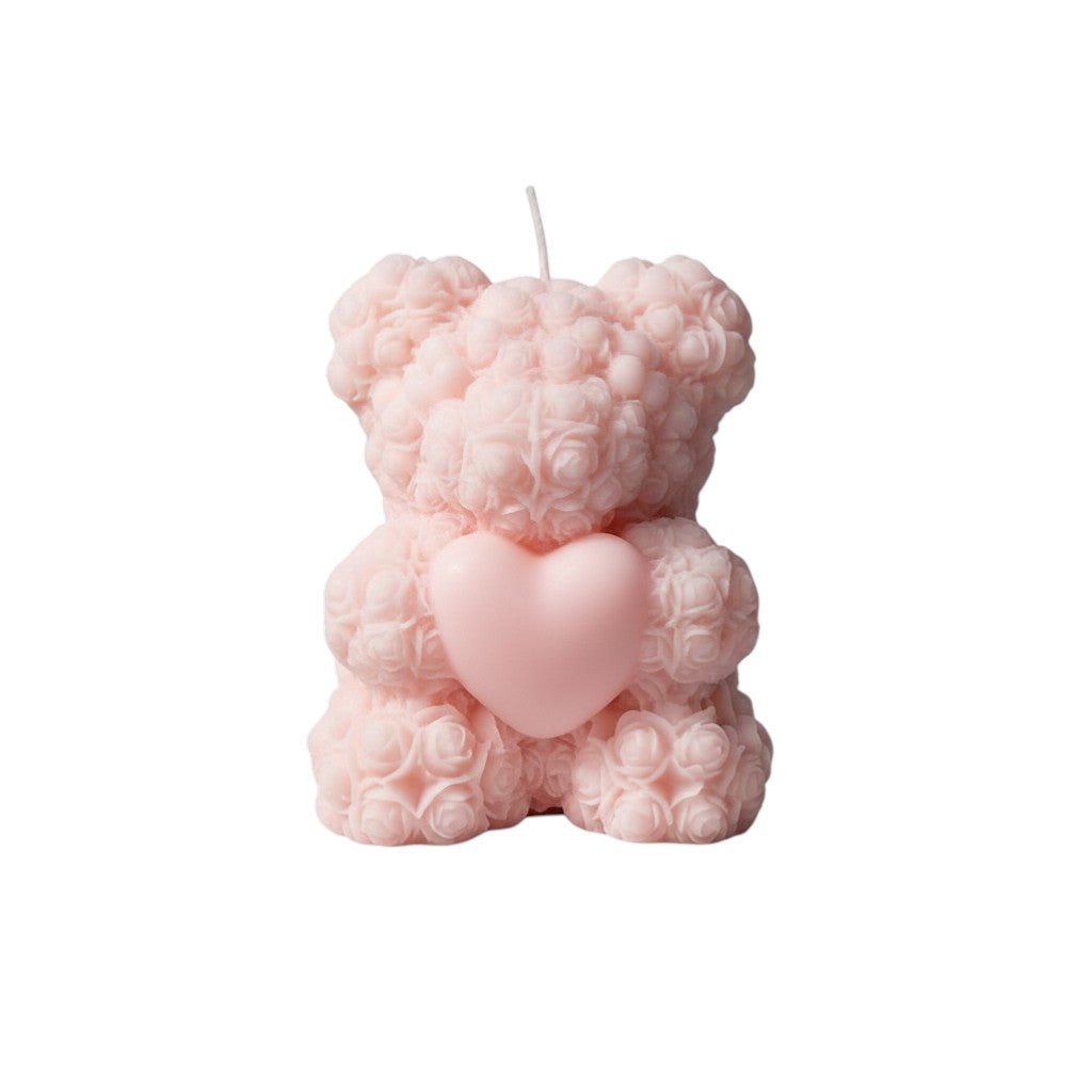 4" Pink Rose Petals Scented Dimensional Teddy Bear Candle - Home & Garden