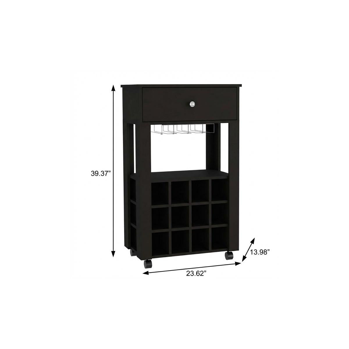 Black Rolling Bar Cart With Wine Storage - Kitchen & Dining