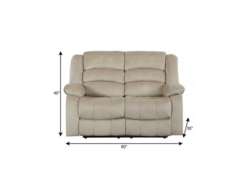 60" Beige Microfiber Manual Reclining Loveseat - Living Room