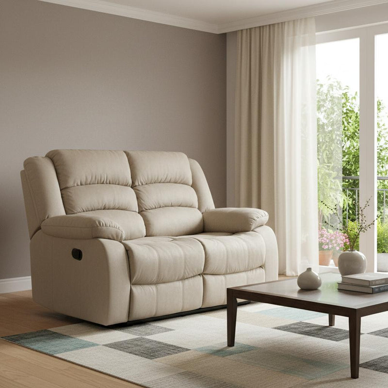 60" Beige Microfiber Manual Reclining Loveseat - Living Room