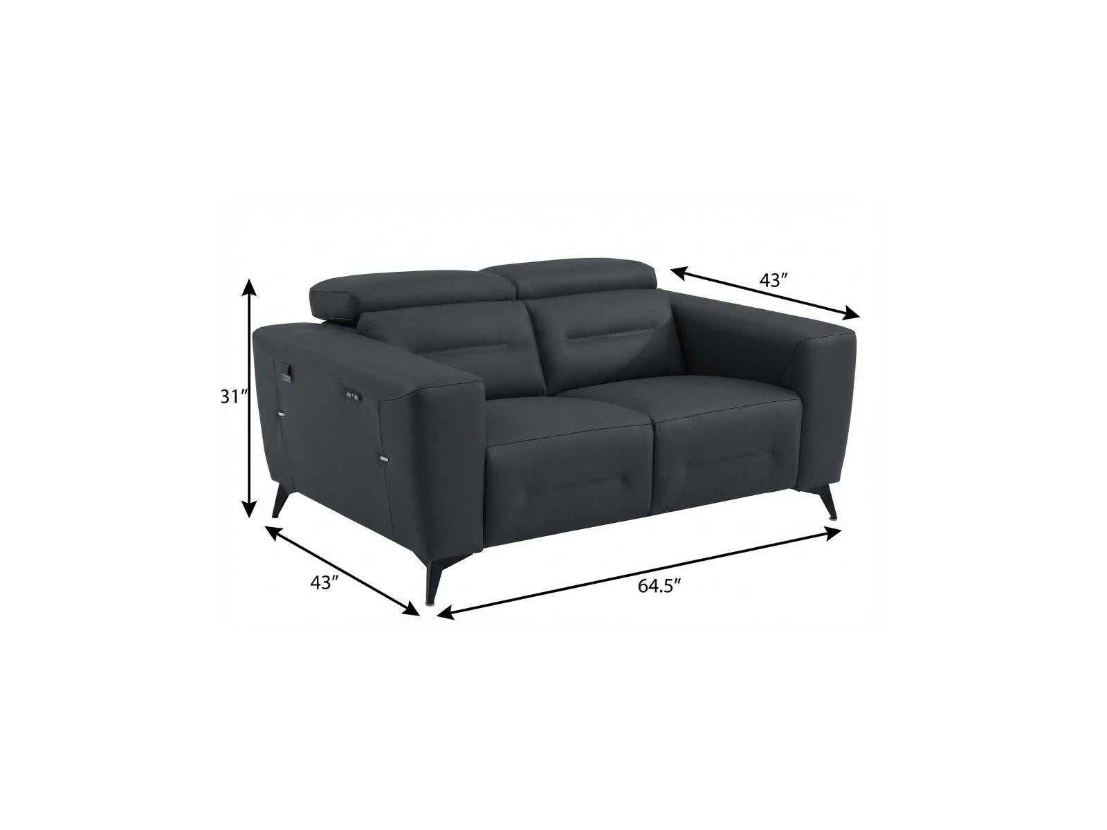 65" Gray And Black Italian Leather Power Reclining Loveseat - Living Room