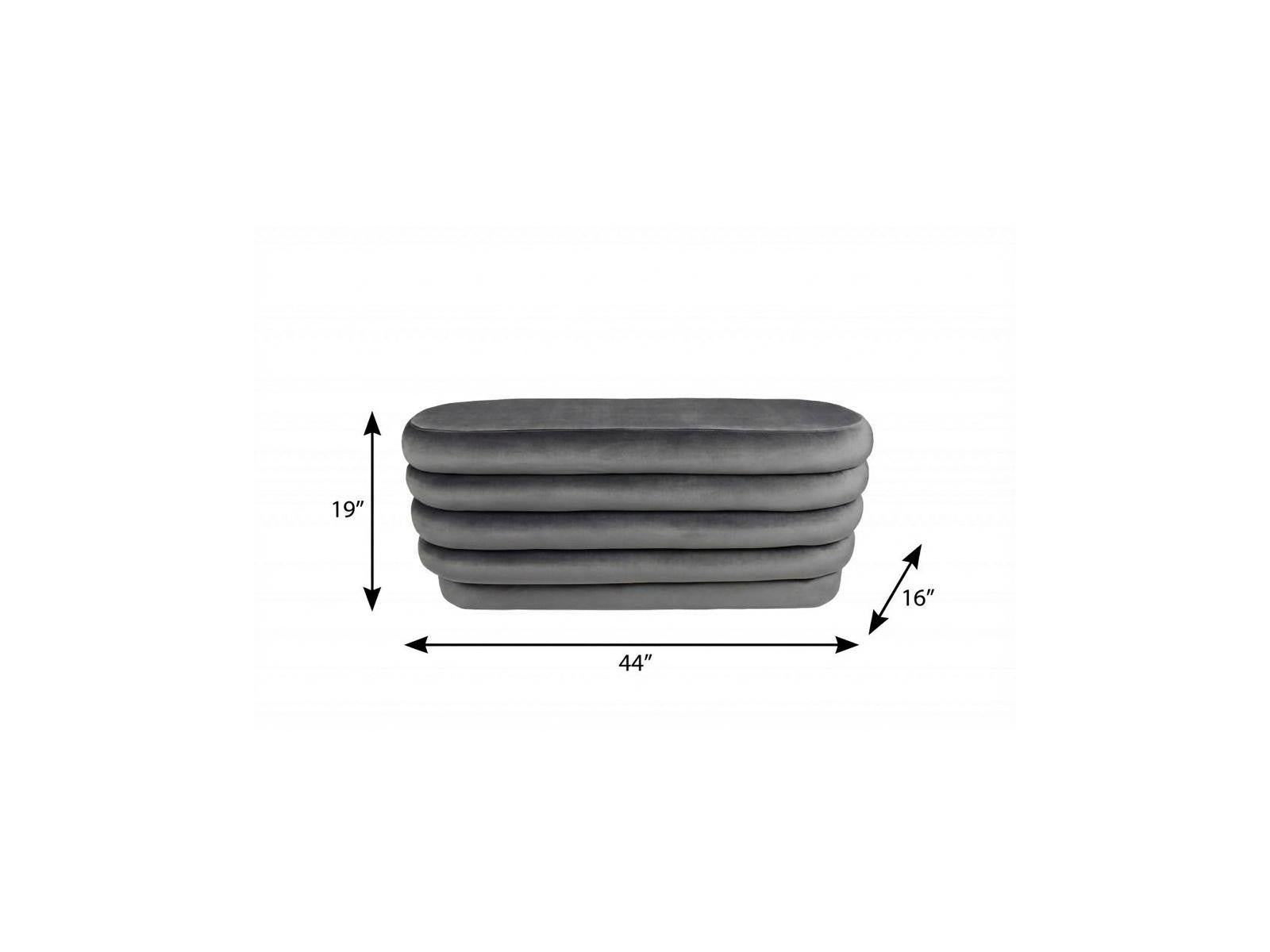 44" Gray Velvet Tufted Oval Ottoman - Living Room