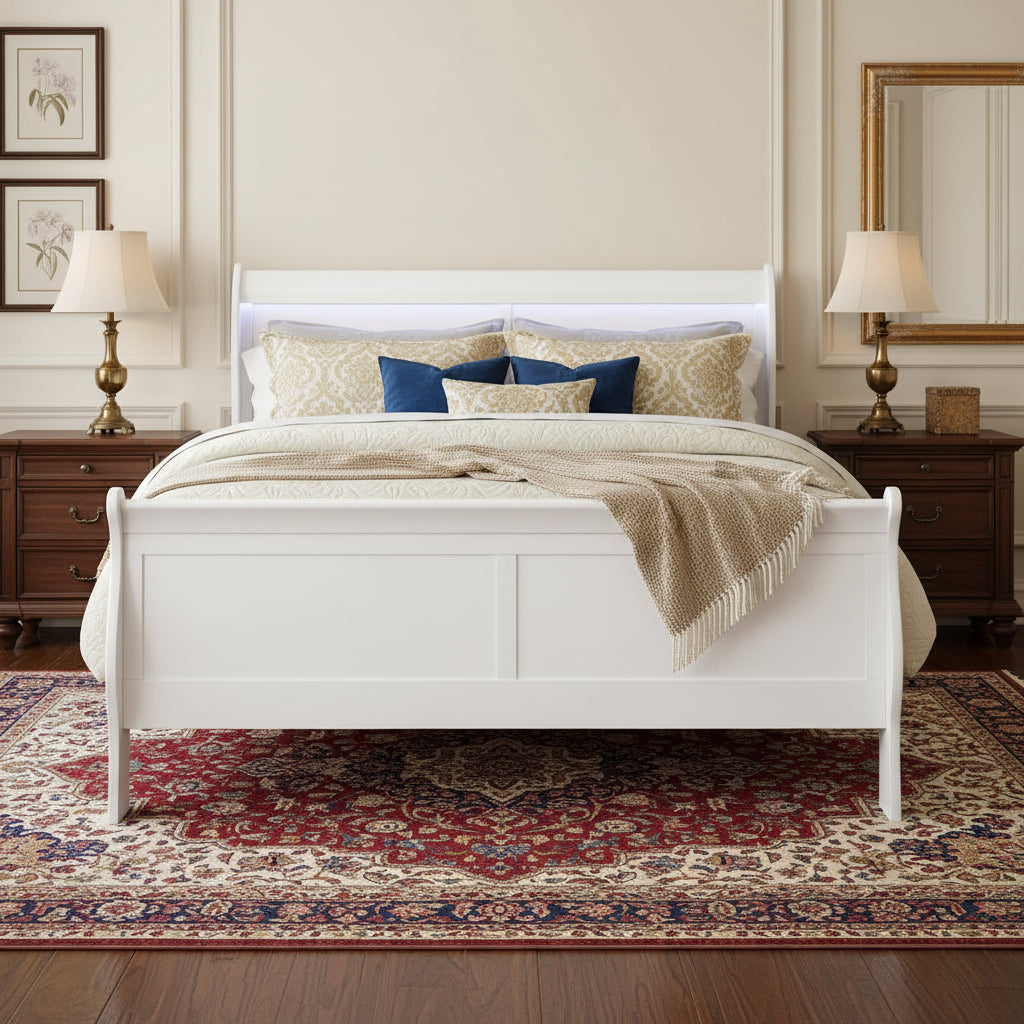 White Wood Full Bed Frame - Bed & Bath