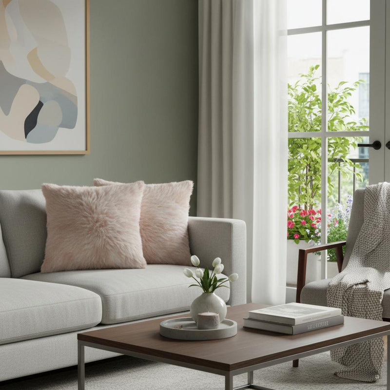 Set Of Two  Blush Natural Sheepskin Square Pillows - Home Decor