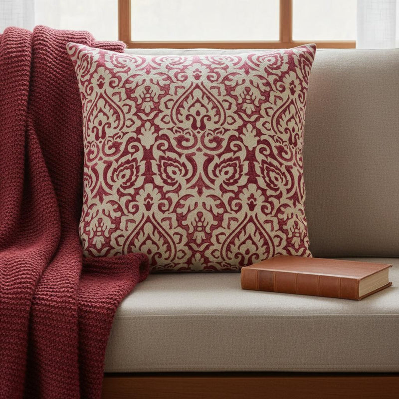 Red Natural Distressed Damask Throw Pillow - Home Decor