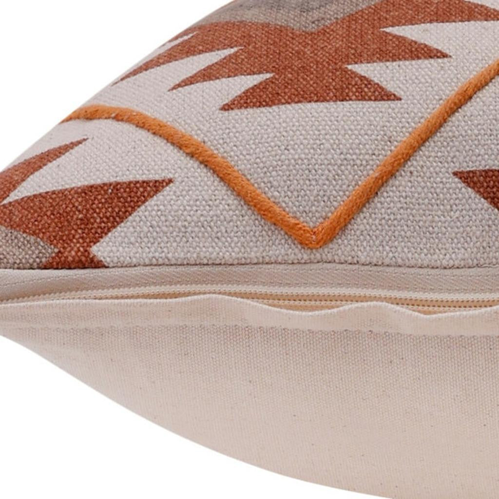 20" X 20" Rust And Off-White 100% Cotton Geometric Zippered Pillow - Home & Garden