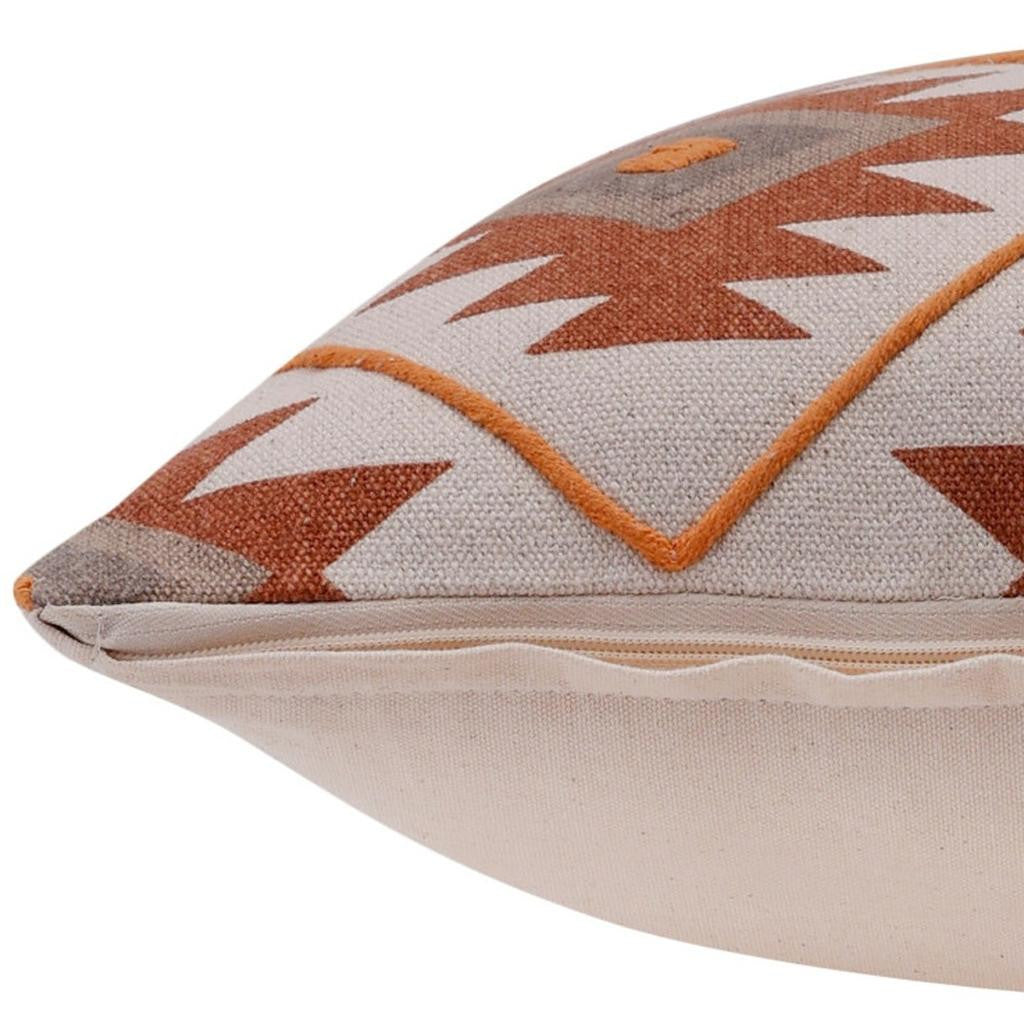 20" X 20" Rust And Off-White 100% Cotton Geometric Zippered Pillow - Home & Garden