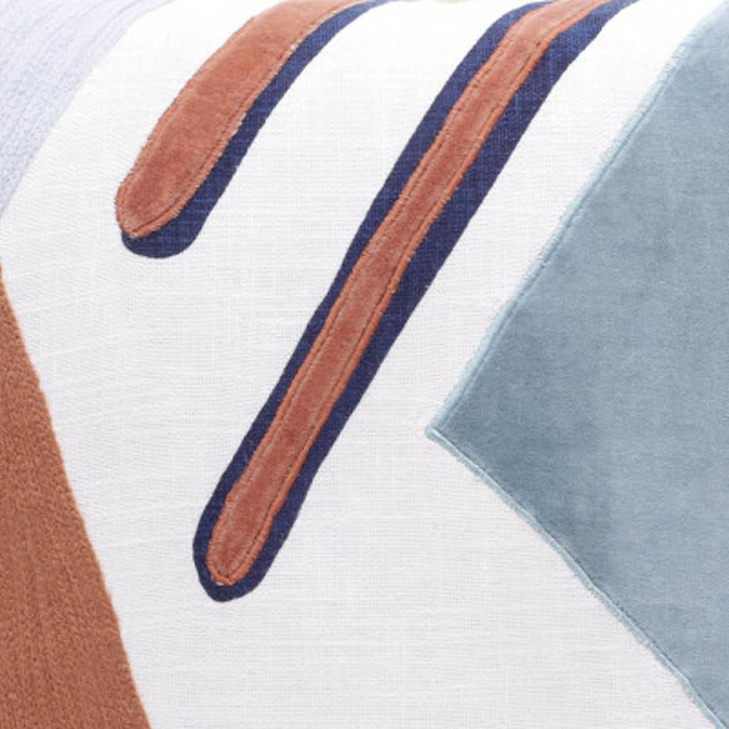 20" X 20" Brown Blue And Off-White 100% Cotton Abstract Zippered Pillow - Home & Garden