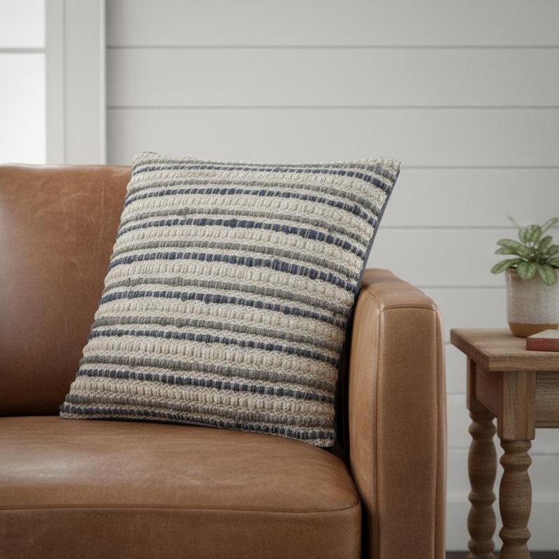 Blue Beige Nubby Texture Bands Throw Pillow - Home Decor