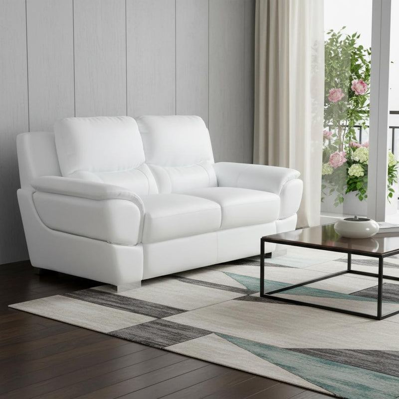 69" White And Silver Faux Leather Love Seat - Living Room