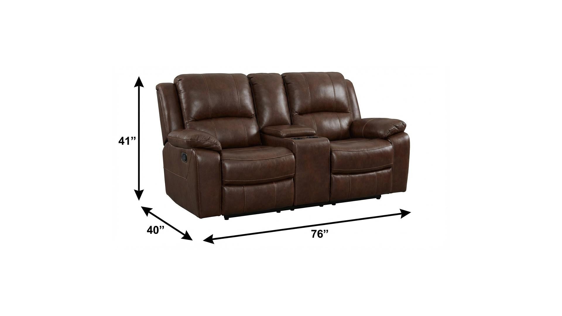 76" Brown Faux Leather Manual Reclining Love Seat With Storage - Living Room
