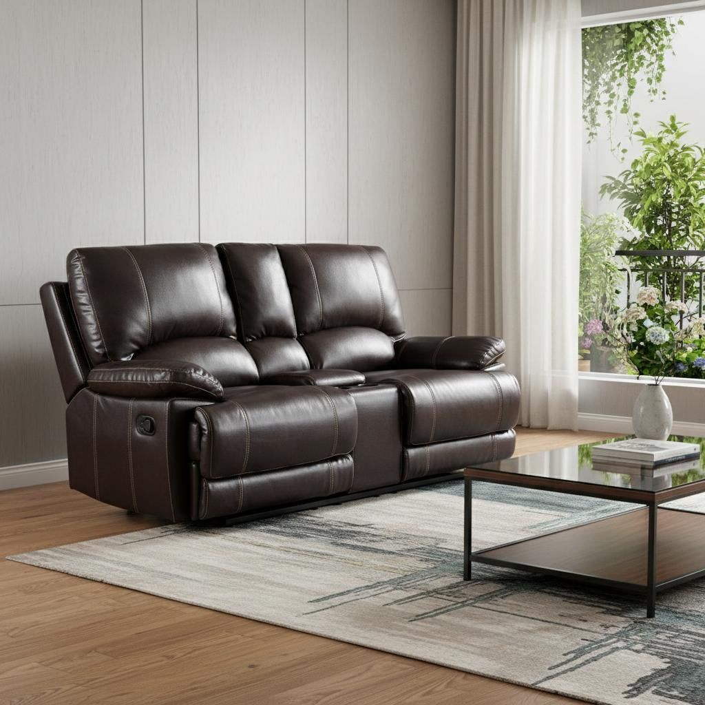 76" Brown Faux Leather Manual Reclining Love Seat With Storage - Living Room