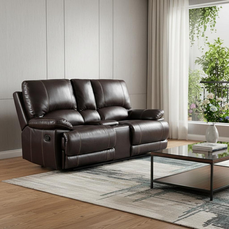 76" Brown Faux Leather Manual Reclining Love Seat With Storage - Living Room