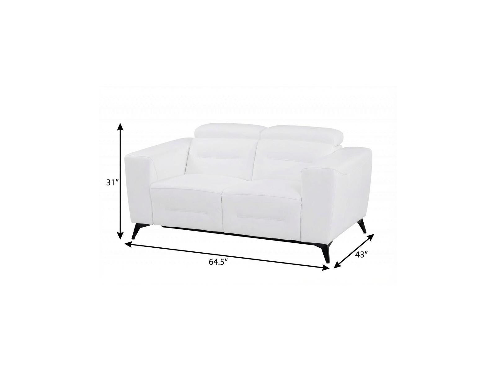 65" White And Black Italian Leather Power Reclining Loveseat - Living Room