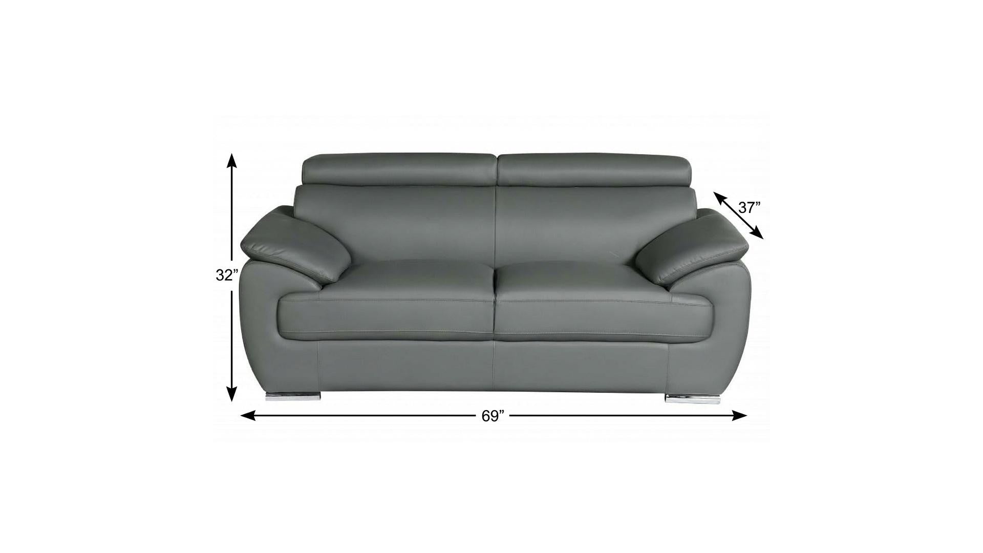 69" Gray And Silver Faux Leather Loveseat - Living Room
