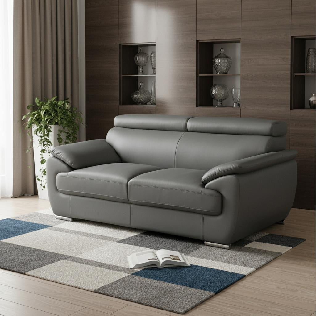 69" Gray And Silver Faux Leather Loveseat - Living Room