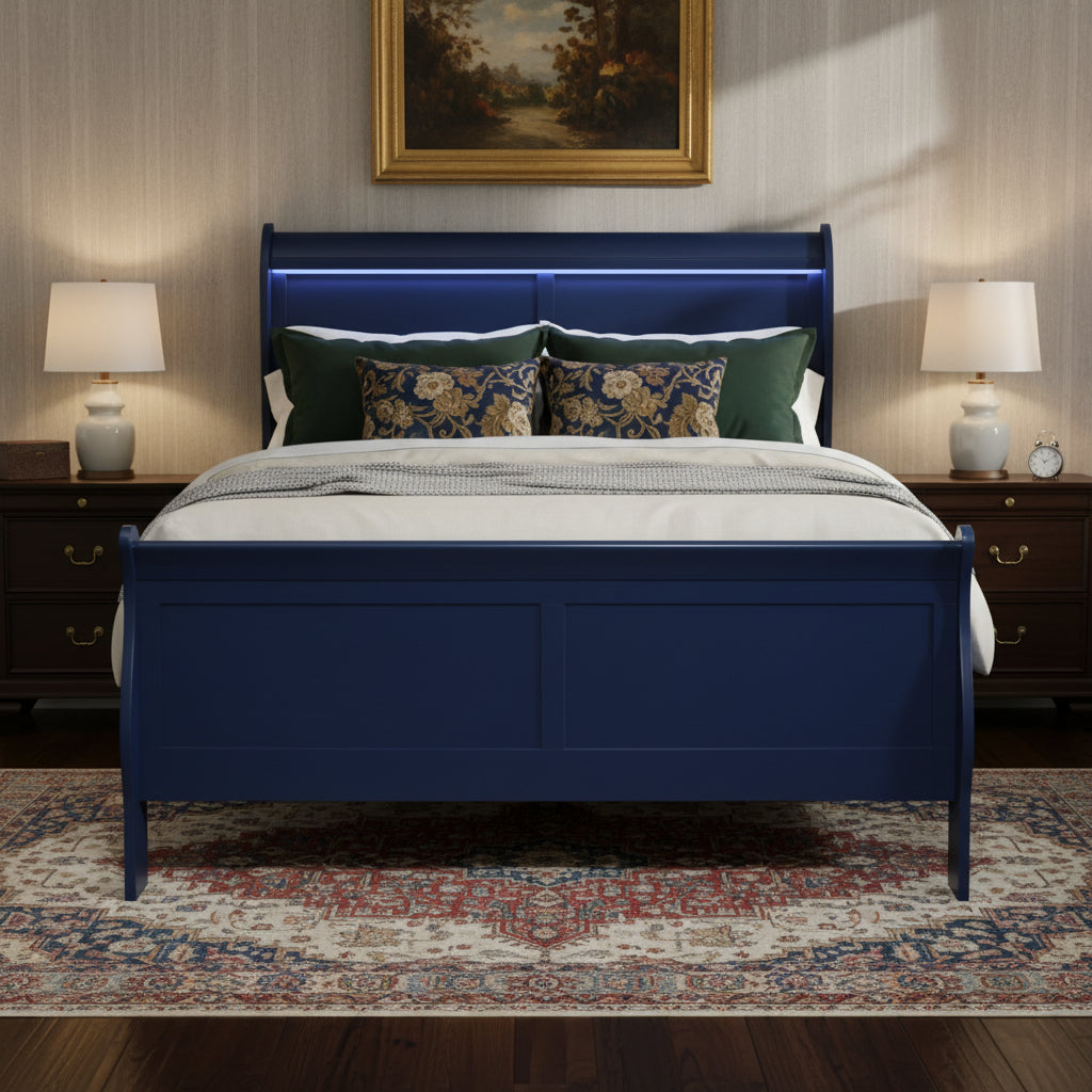 Blue Upholstered King Bed Frame With No - Bed & Bath