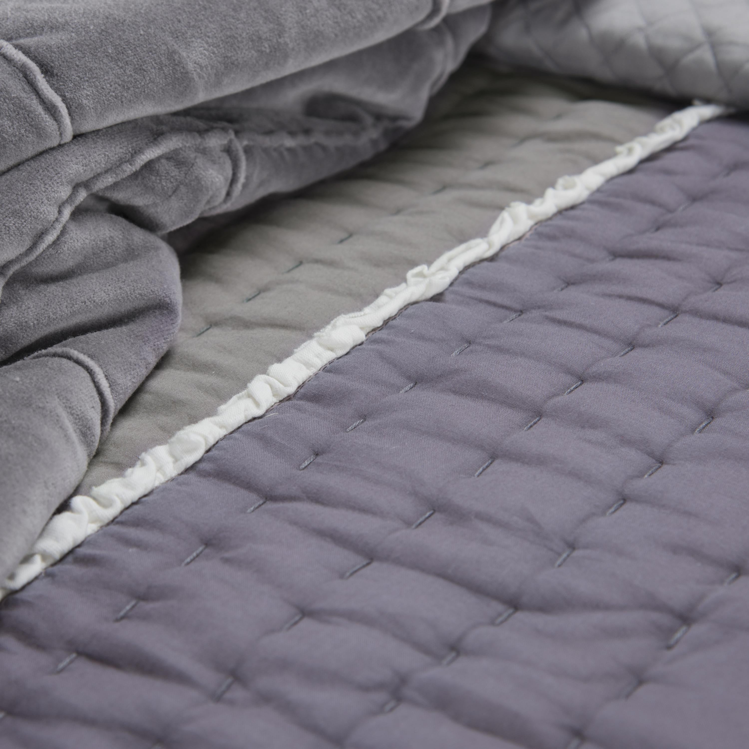92" X 106" Cream Gray And Pale Purple Striped Cotton Quilt - Bed & Bath