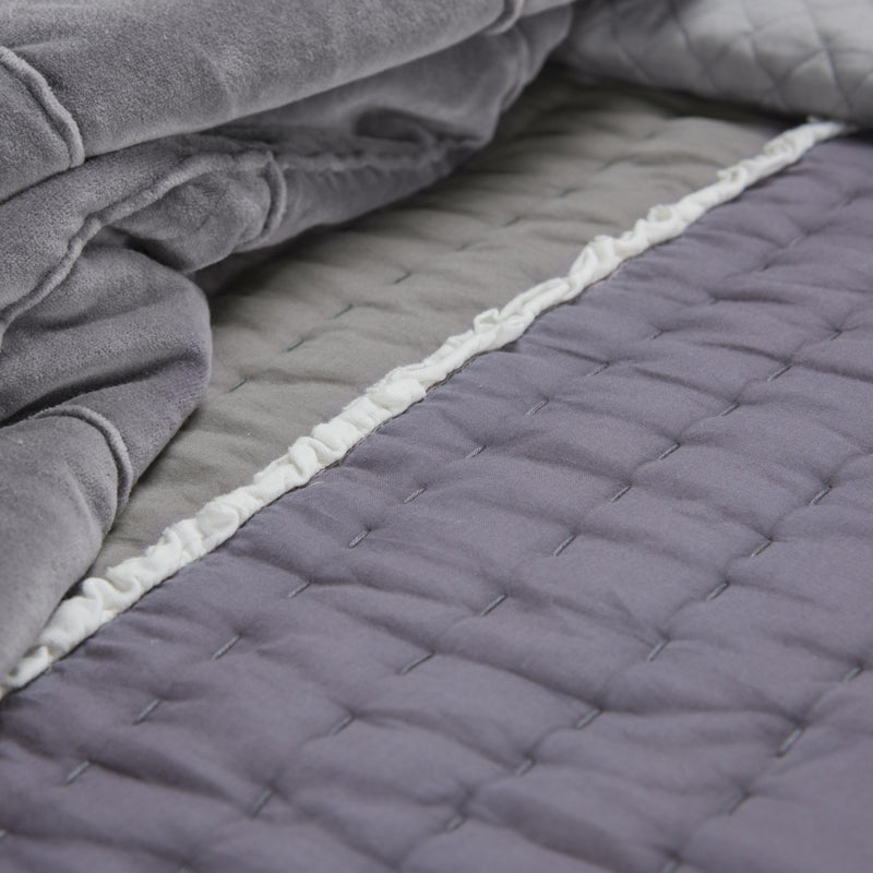 92" X 106" Cream Gray And Pale Purple Striped Cotton Quilt - Bed & Bath