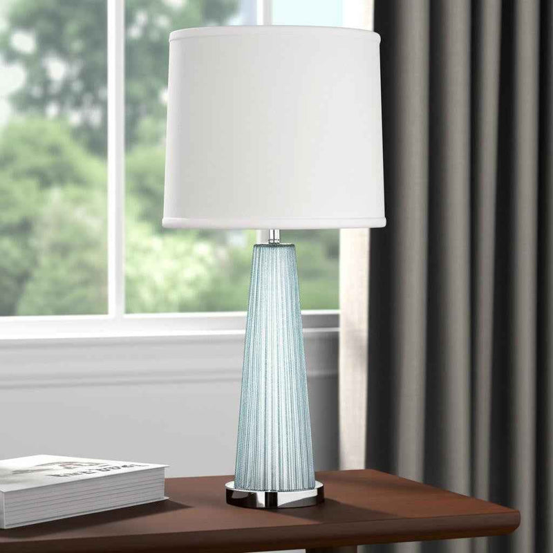 29" Aqua Glass Buffet Lamp With Off White Empire Shade