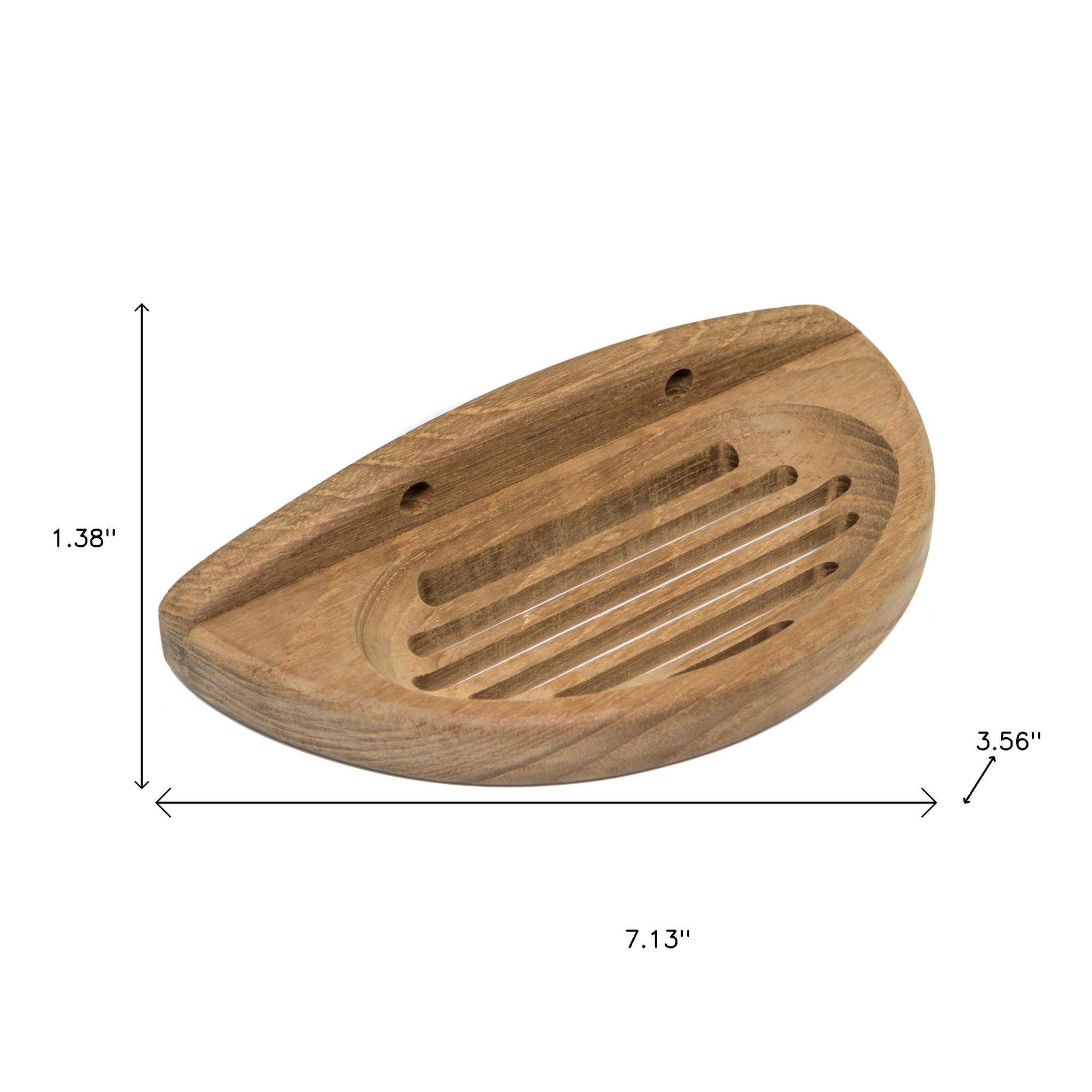Traditional Solid Teak Wall Mount Oval Soap Dish - Bed & Bath