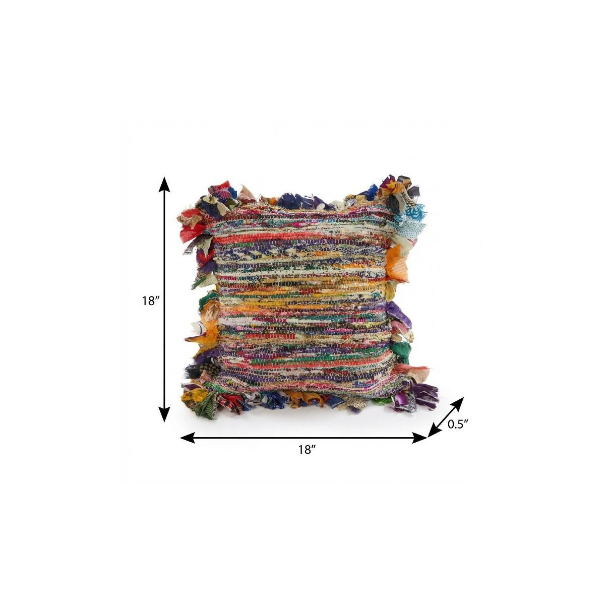 18" Pink Blue Red And Orange Striped Rayon Throw Pillow Cover with Tufts - Home & Garden