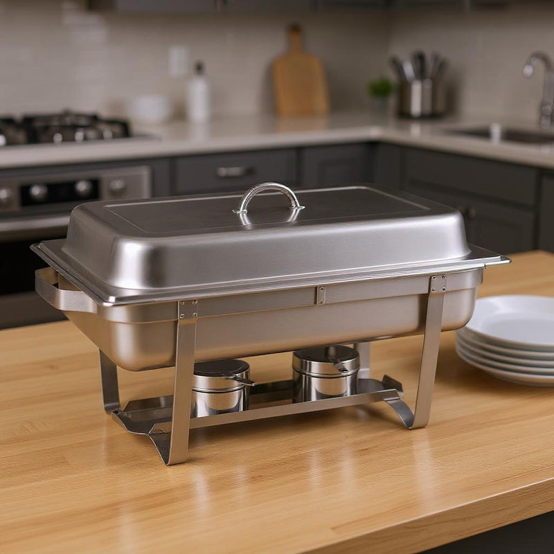 9" Silver Stainless Steel Chafing Dish With Stand - Kitchen & Dining