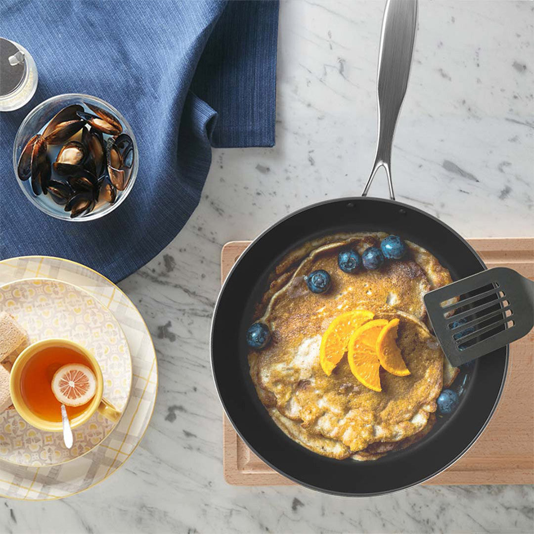 13" Black And Silver Stainless Steel Frying Pan - Kitchen & Dining
