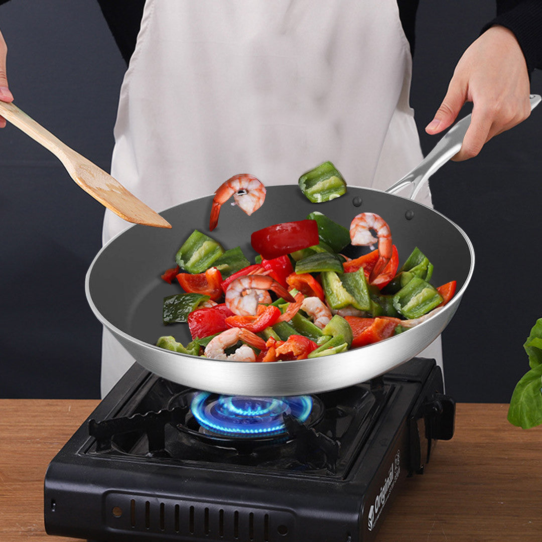 13" Black And Silver Stainless Steel Frying Pan - Kitchen & Dining