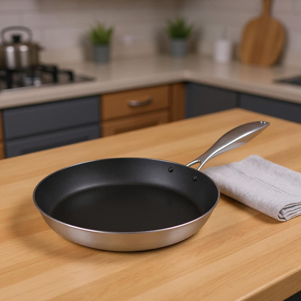 13" Black And Silver Stainless Steel Frying Pan - Kitchen & Dining