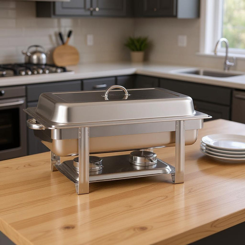 9" Silver Stainless Steel Chafing Dish With Stand - Kitchen & Dining