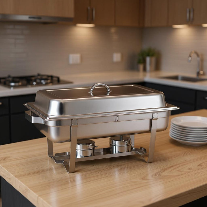 9" Silver Stainless Steel Chafing Dish With Stand - Kitchen & Dining
