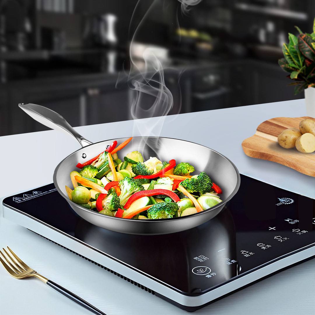 14" Silver Stainless Steel Frying Pan - Kitchen & Dining