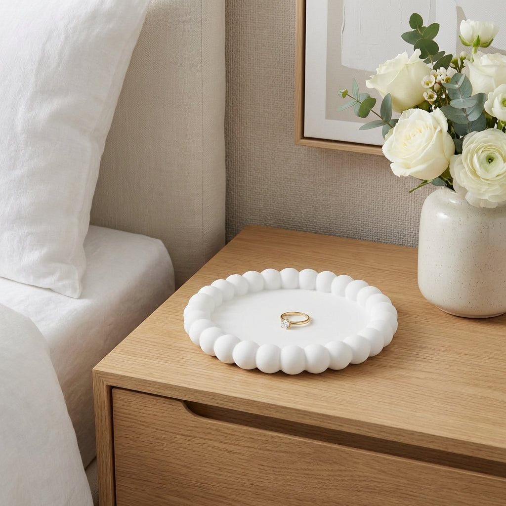 6" White Resin Handmade Round Trinket Tray - Kitchen & Dining