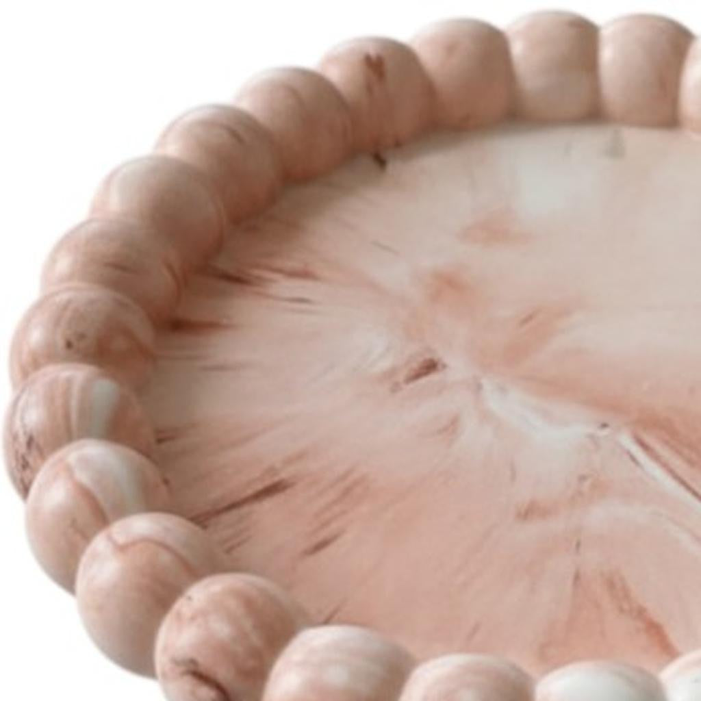 6" Pink And White Resin Marbleized Handmade Round Trinket Tray - Kitchen & Dining