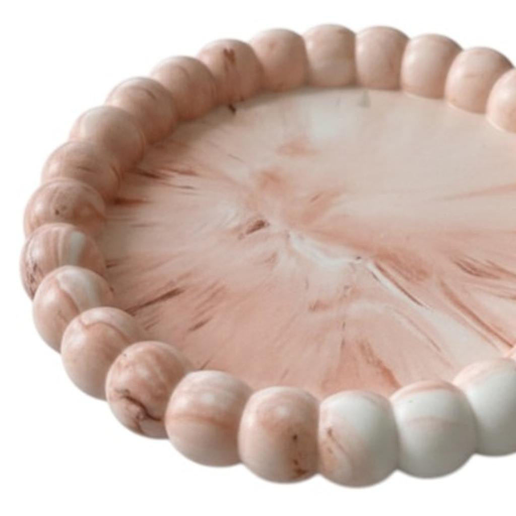 6" Pink And White Resin Marbleized Handmade Round Trinket Tray - Kitchen & Dining