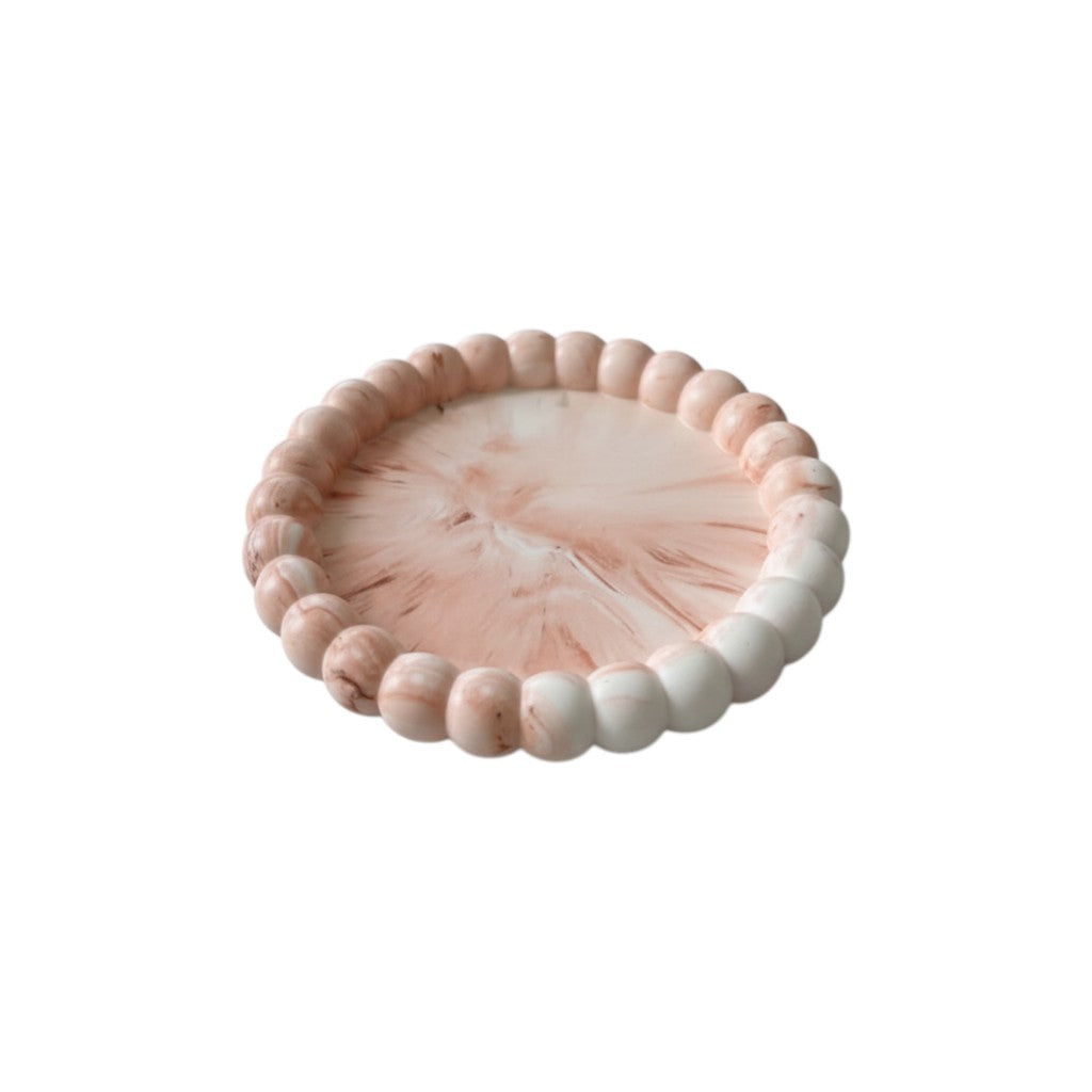 6" Pink And White Resin Marbleized Handmade Round Trinket Tray - Kitchen & Dining